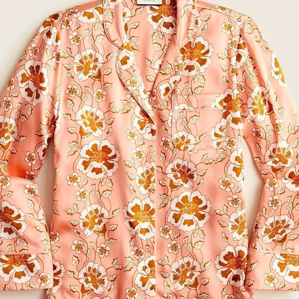 J. Crew Collection Silk Peach Floral Blouse